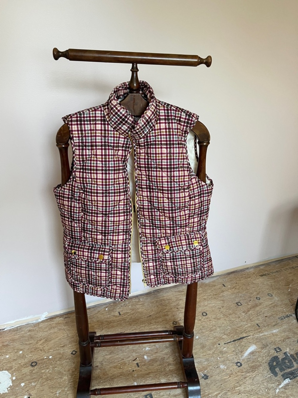St. John's Bay Burgundy and Cream Plaid Quilted Vest